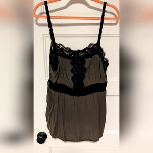 Torrid Dark Green Cami with Black Lace Trim